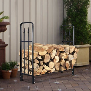 4 Feet Outdoor Heavy Duty Steel Firewood Wood Storage Rack - Color: Black