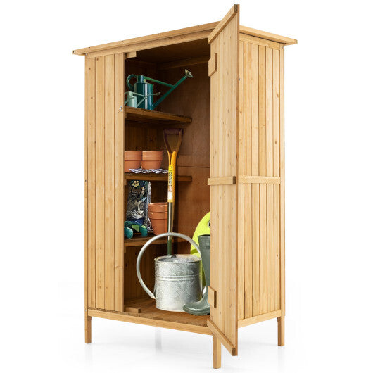 5 3 Feet Outdoor Storage Cabinet with Asphalt Roof and 3 Shelves-Natural