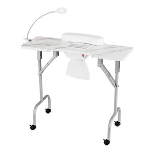 Folding Manicure Nail Table with Electric Dust Collector-White - Color: White