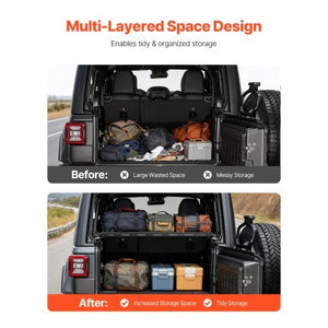Rear Trunk Cargo Rack, for 2007-2024 Jeep Wrangler JK 4-Door Hardtops, 300 lbs Capacity, Carbon Steel Basket Tray Interior Storage Luggage Carrier with Net, Shelf Stand Organizer for Camping Trip Gear, Black