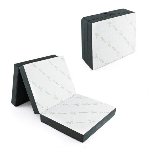 4 Inch Tri-Fold Foam Mattress with Washable Cover for Yoga Guest Mat-Gray