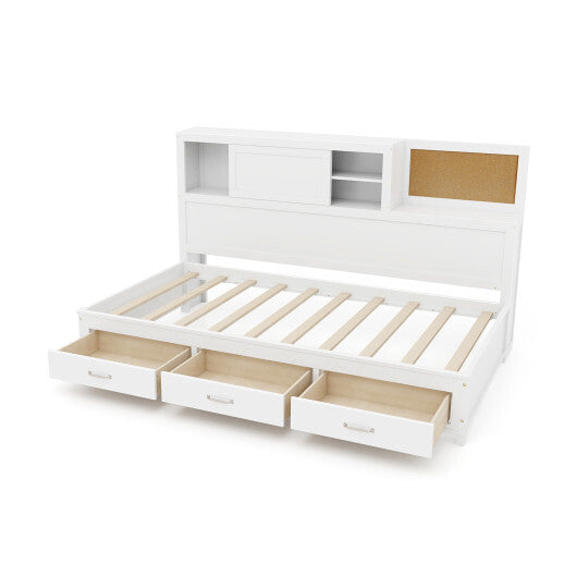 Twin/Full Size Wooden Daybed with 3 Drawers with Storage Shelves-Twin Size