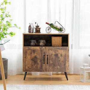 Mid-century Wooden Storage Cabinet Wine Glass Holders-Rustic Brown - Color: Rustic Brown