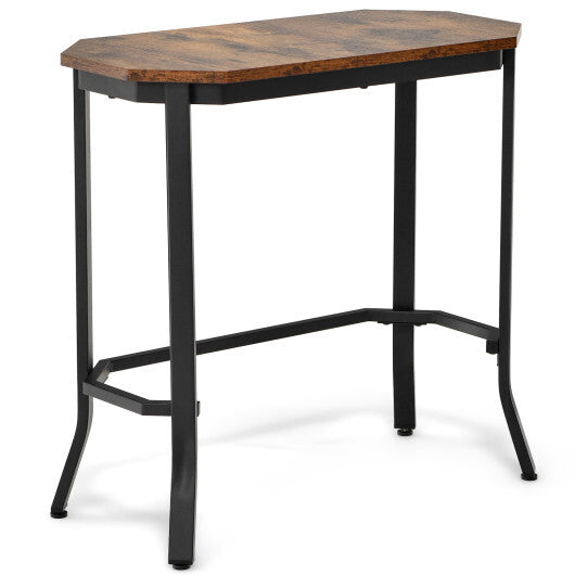 Narrow End Table with Rustic Wood Grain and Stable Steel Frame-Rustic Brown - Color: Rustic Brown
