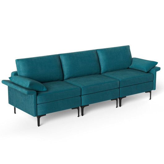 Large 3-Seat Sofa Sectional with Metal Legs for 3-4 people-Rust Red