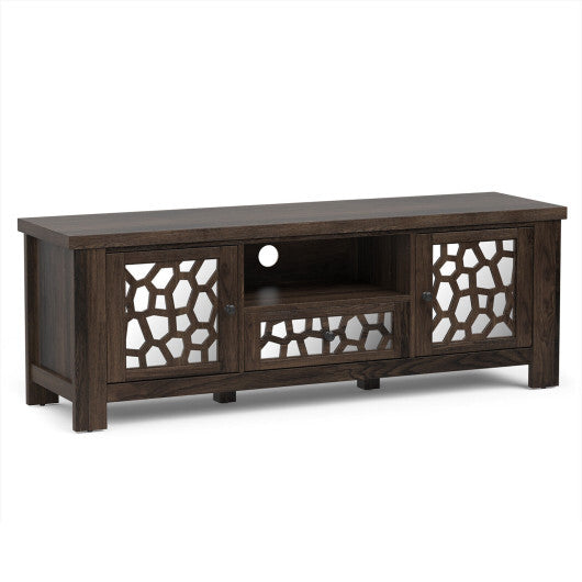 55 Inch Retro TV Stand Media Entertainment Center with Mirror Doors and Drawer-Natural