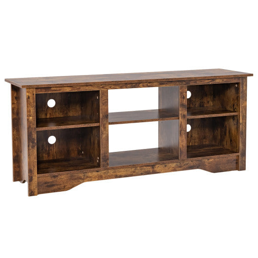 TV Stand for up to 65 Inch Flat Screen TVs with Adjustable Shelves for 18 Inch Electric Fireplace (Not Included)-Rustic Brown