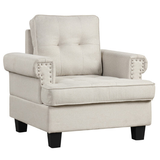 Mid-century Modern Accent Armchair Tufted Linen Club Chair-Gray