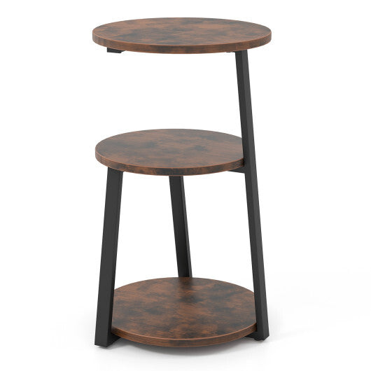 3-Tier Accent Round Side Table with Metal Frame-1 Piece - Color: Rustic Brown