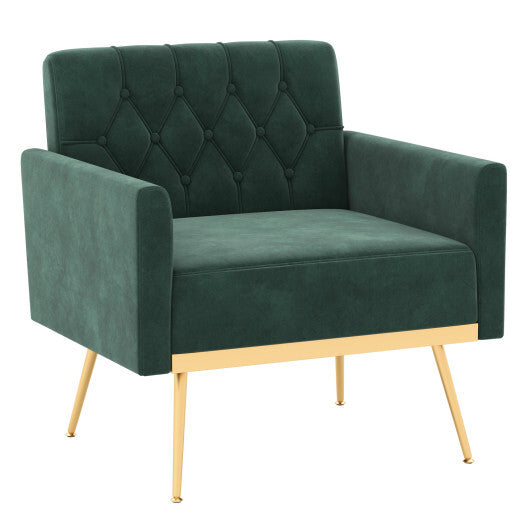 Modern Velvet Accent Chair with Button Tufted Back Golden Metal Legs and Adjustable Foot Pads-Pink