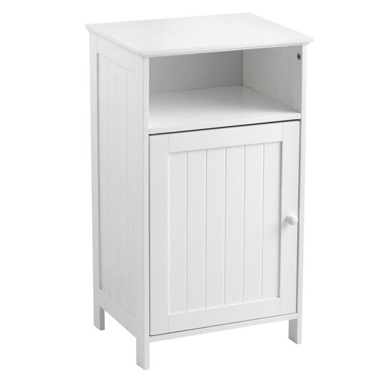 Bathroom Freestanding Adjustable Shelf Floor Storage Cabinet-White