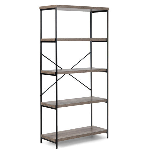 Multipurpose Open Bookcase Industrial Rack Wide Standing Storage Shelf-Brown