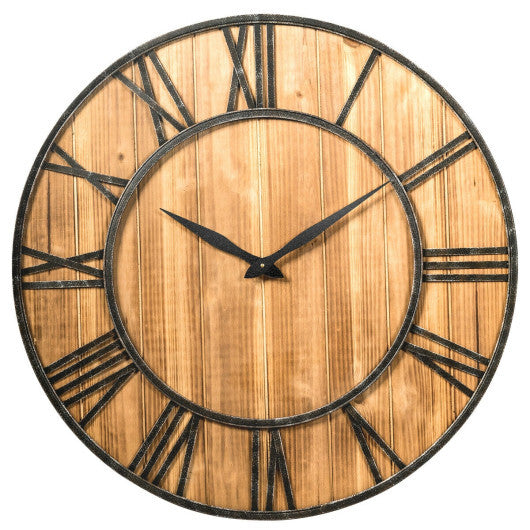 27 Inch Round Wall Clock Decorative Wooden Silent Clock with Battery