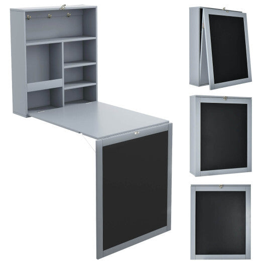 Convertible Wall Mounted Table with A Chalkboard-Gray - Color: Gray