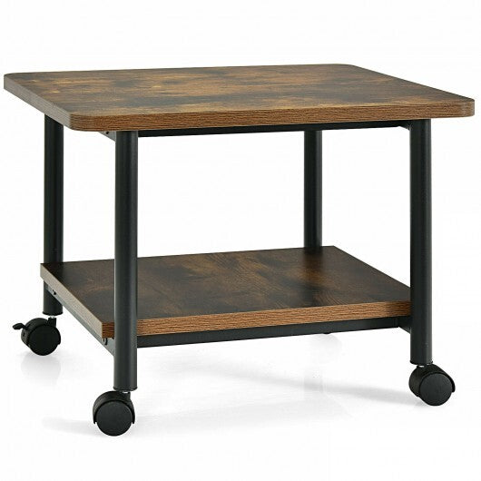 Under Desk Printer Stand with 360 Swivel Casters-Brown - Color: Brown