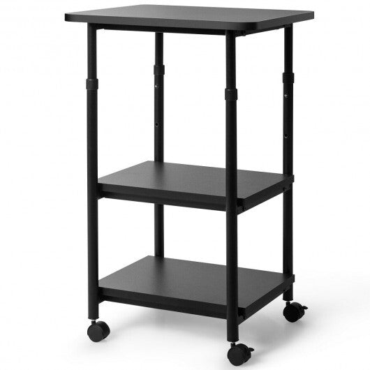 3-tier Adjustable Printer Stand with 360 Swivel Casters-Black