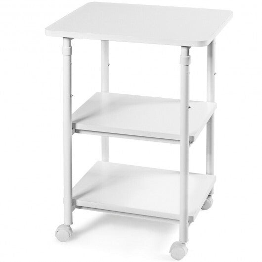 3-tier Adjustable Printer Stand with 360 Swivel Casters-White - Color: White