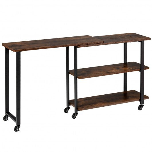 360 Rotating Sofa Side Table with Storage Shelves and Wheels-Rustic Brown - Color: Rustic Brown