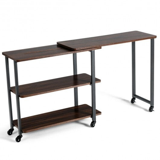 360 Rotating Sofa Side Table with Storage Shelves and Wheels-Walnut - Color: Walnut
