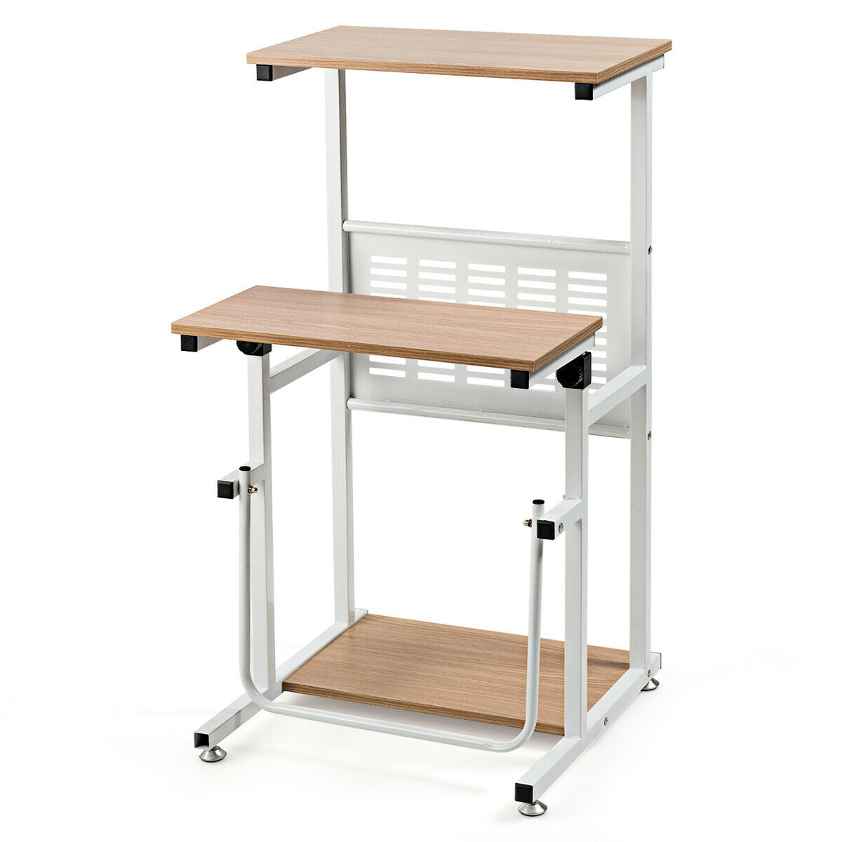 Standing Desk for Small Space Sit Stand Desk with Height Adjustable Desktop - Color: Brown & White