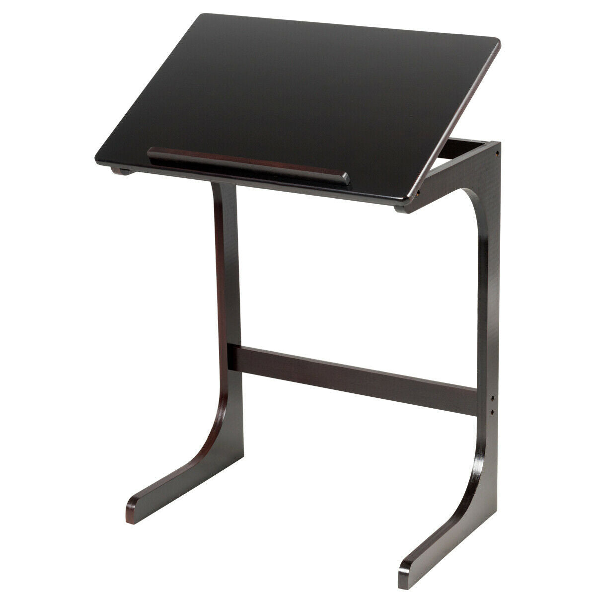 Adjustable C-Shape Couch End Table wth Tilting Top-Brown - Color: Brown