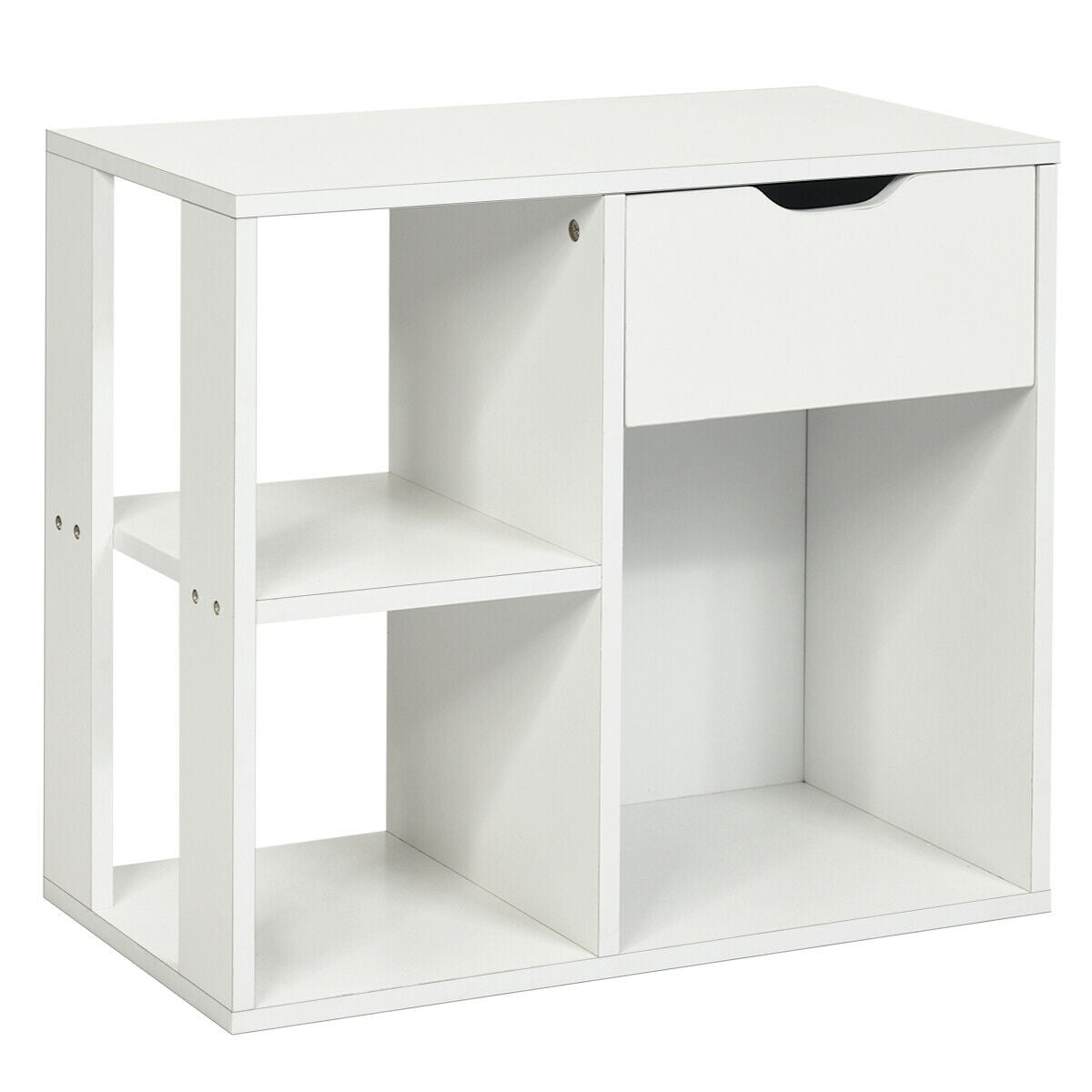3-Tier Side Table with Storage Shelf and Drawer Space - Color: White