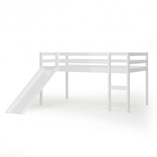Twin Size Low Sturdy Loft Bed with Slide Wood-Dark Brown