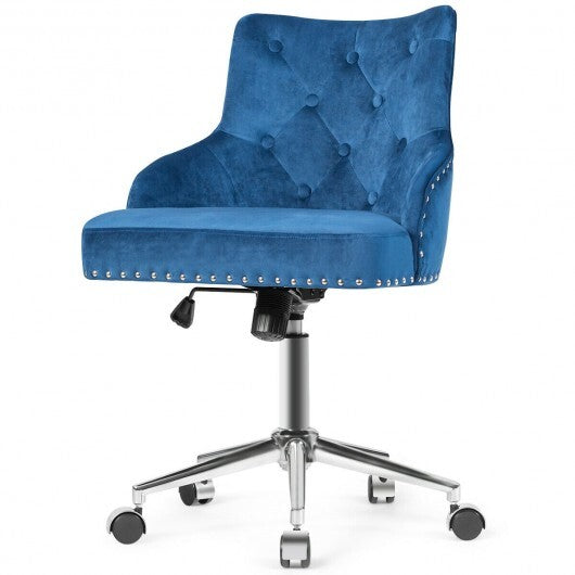 Tufted Upholstered Swivel Computer Desk Chair with Nailed Tri-Gray