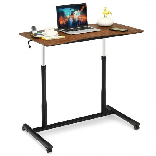 Height Adjustable Computer Desk Sit to Stand Rolling Notebook Table-Brown - Color: Brown
