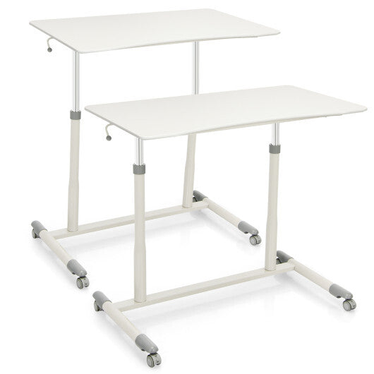 Height Adjustable Computer Desk Sit to Stand Rolling Table - Color: White