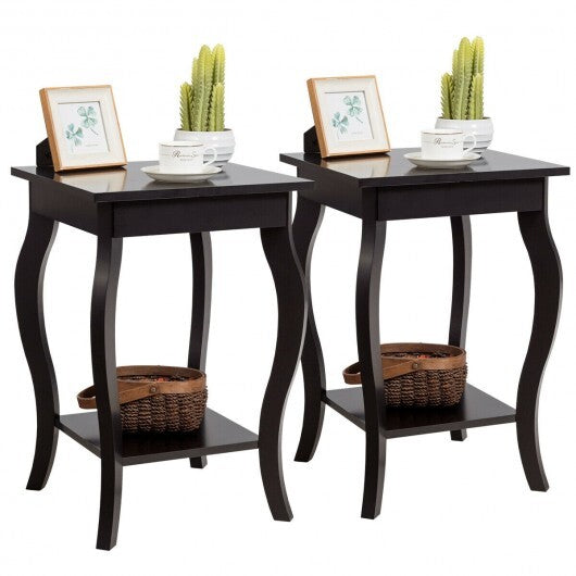 Set of 2 Side Table End Table Night Stand with Shelf-Brown - Color: Brown