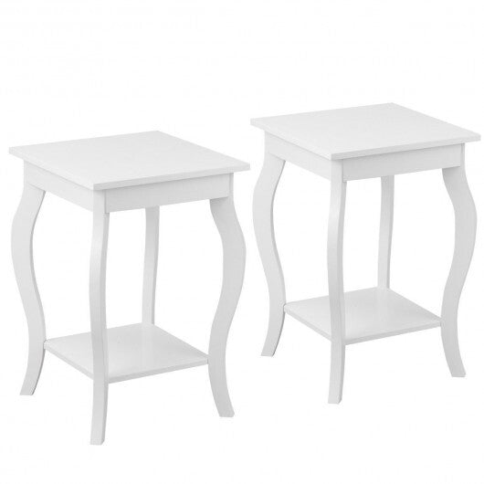 Set of 2 Accent Side Tables with Shelf - Color: White