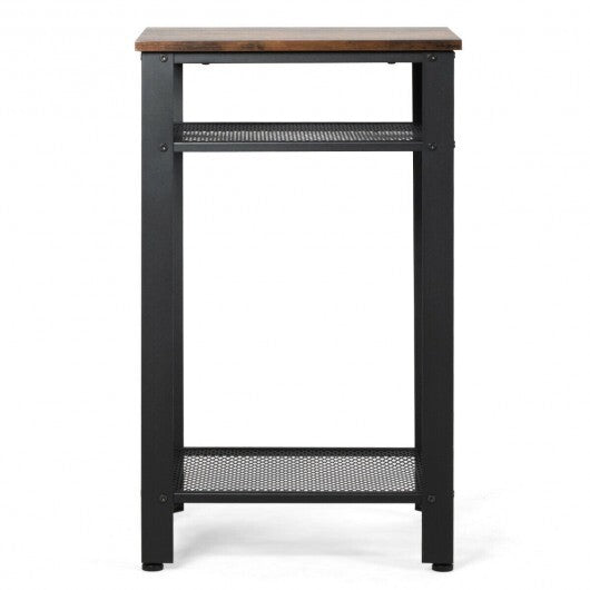 3-Tier Industrial End Table with Metal Mesh Storage Shelves - Color: Rustic Brown