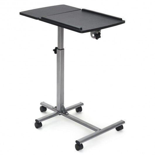 Adjustable Angle Height Rolling Laptop Table-Black - Color: Black
