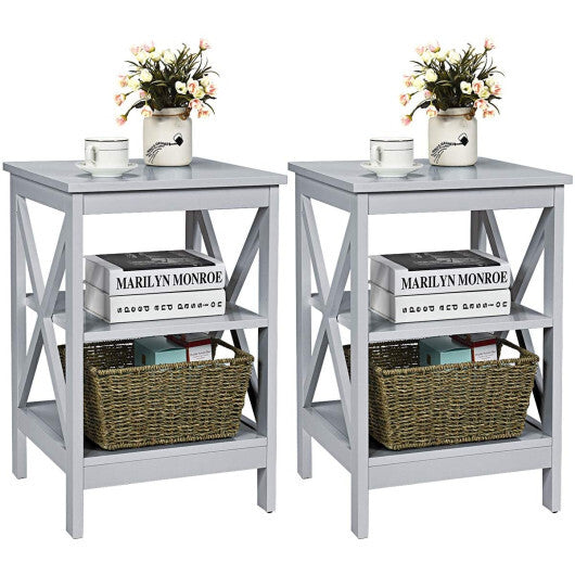 3-Tier X-Design Nightstands with Storage Shelves for Living Room Bedroom-Gray - Color: Gray