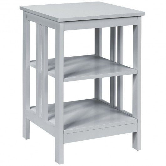 3-Tier Nightstand Sofa Side Table with Baffles and Round Corners-Gray - Color: Gray
