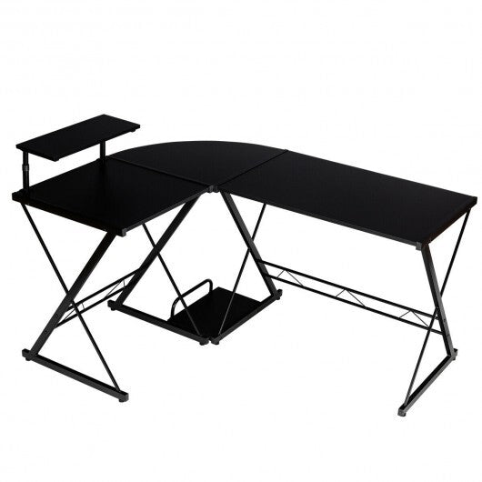 L-Shaped Desk Reversible Corner Computer Desk with Movable Shelf and CPU Stand-Walnut