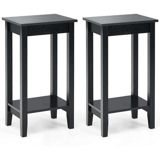 Set of 2 Versatile 2-Tier End Table with Storage Shelf-Black - Color: Black