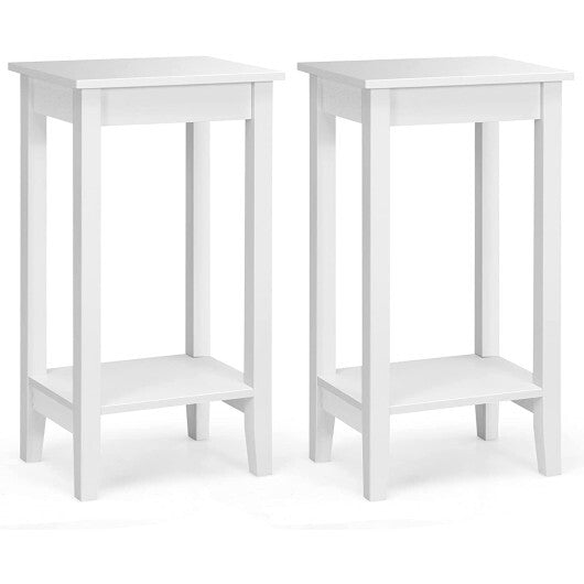 Set of 2 Versatile 2-Tier End Table with Storage Shelf-White - Color: White