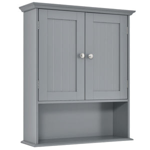 Wall Mount Bathroom Cabinet Storage Organizer with Doors and Shelves-Gray - Color: Gray