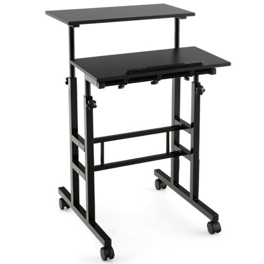 Height Adjustable Mobile Standing Desk with Rolling Wheels for Office and Home-Black - Color: Black