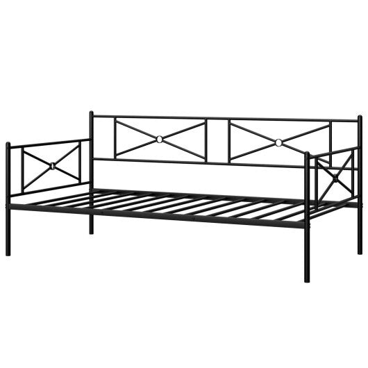 Metal Daybed Twin Bed Frame Stable Steel Slats Sofa Bed-White