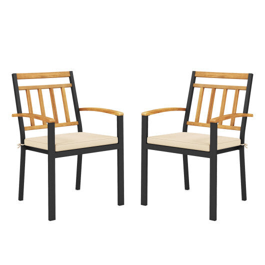 Set of 2 Patio Dining Chairs with Removable Padded Cushions-17 Inches
