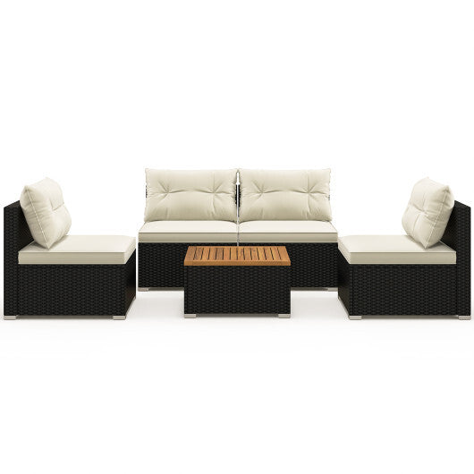 5 Piece Outdoor Furniture Set with Solid Tabletop and Soft Cushions-Black