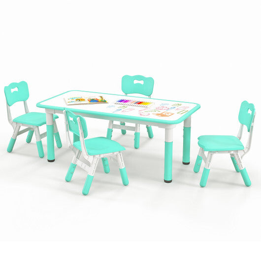 Kids Table and Chairs Set for 4 with Graffiti Desktop-Pink