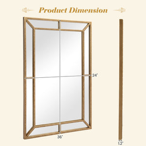 36 x 24 Inch Gold Wall Mirror with Beaded Frame for Living Room-Gold - Color: Gold