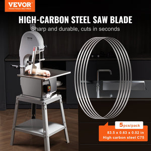Band Saw Blade, 83.5x0.63x0.02 inch, 5 PCS/Pack Meat Bandsaw Blades for Replacement, Carbon Steel Blade, Meat Cutting Blade Wrapped by Rust-Proof Paper, Fit for Commercial Bone Saw Machines
