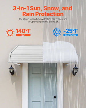 Aluminum Awning 48 x 42 in, Durable Window Awning Door Canopy, Lightweight and Stable Aluminum Exterior Awnings Rain Snow Sunlight Protection for Door Entrance Windows Patio Porch
