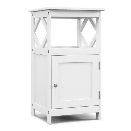 Bathroom Floor Cabinet Side Storage Organizer with Open Shelf and Single Door-Gray