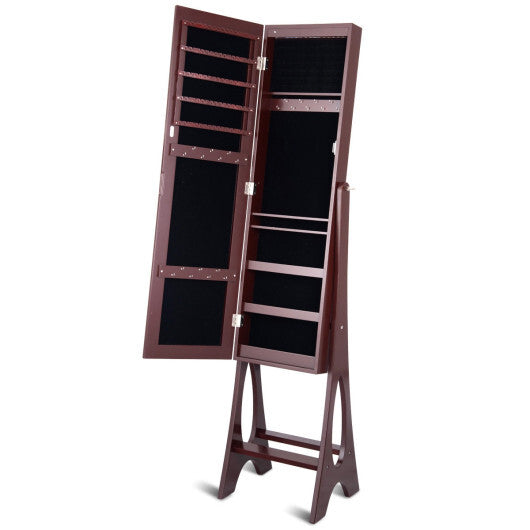 LED Jewelry Cabinet Armoire Organizer with Bevel Edge Mirror-Black